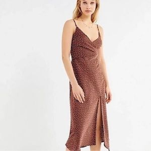 Gorgeous Urban Outfitters Slip dress brown polkadot midi